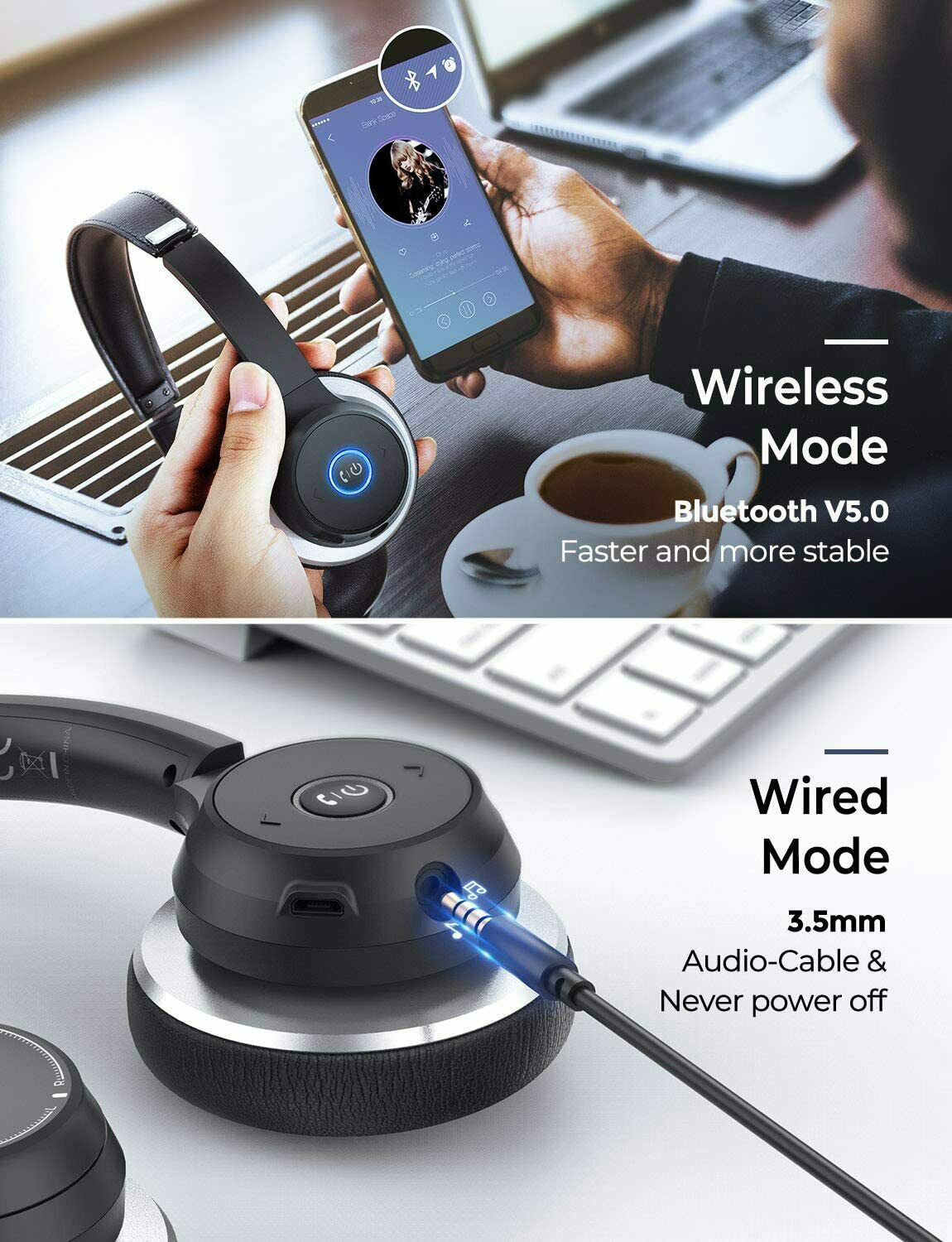 Wireless Over-Ear Headphones, Noise Isolation Earphones Hands-free Headset Boom Microphone - NWZ58