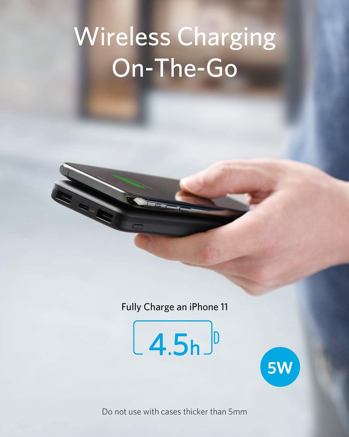 10000mAh Power Bank, 2-Port USB Slim Portable Charger Backup Battery Wireless Charging - NWC36