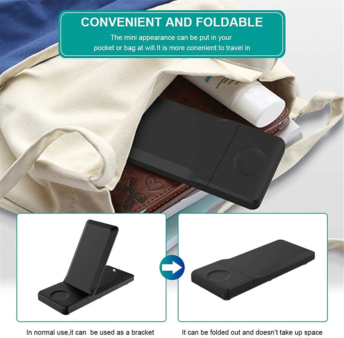 Wireless Charger, Charging Pad 2-Coils Stand Folding 15W Fast - NWZ82