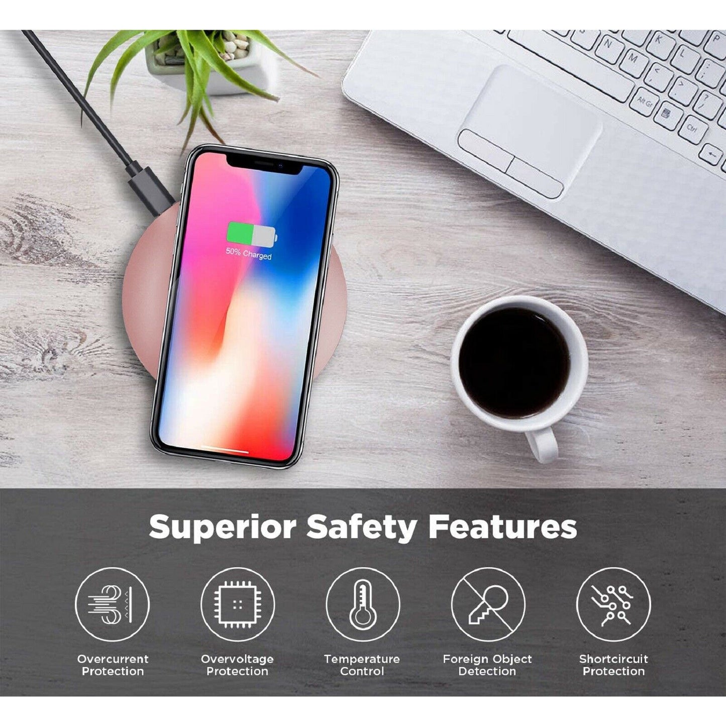 15W Wireless Charger, Quick Charge Slim Charging Pad Pink Fast - NWWH2