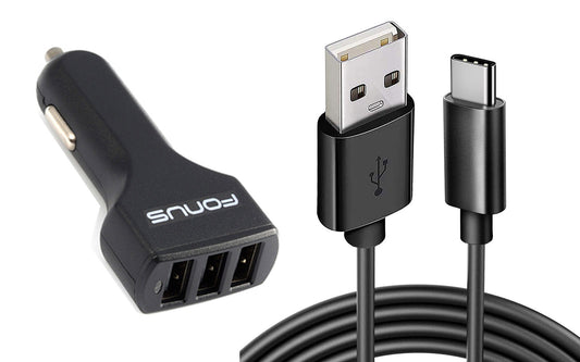 Car Charger,  6ft Type-C Cable 4.8A 3-Port USB 36W  - NWM40 851-1