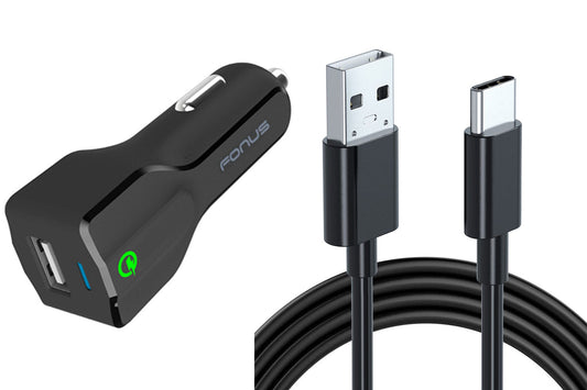 Car Charger,  Turbo Charge Type-C 6ft Cable 2-Port USB 24W Fast  - NWB71 966-1