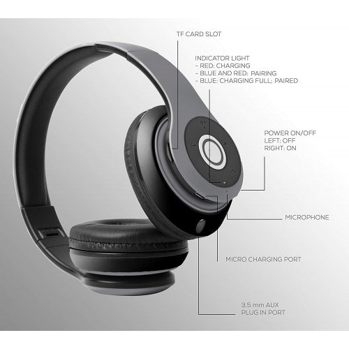 Wireless Headphones, Earphones Hands-free w Mic Headset Foldable - NWL79