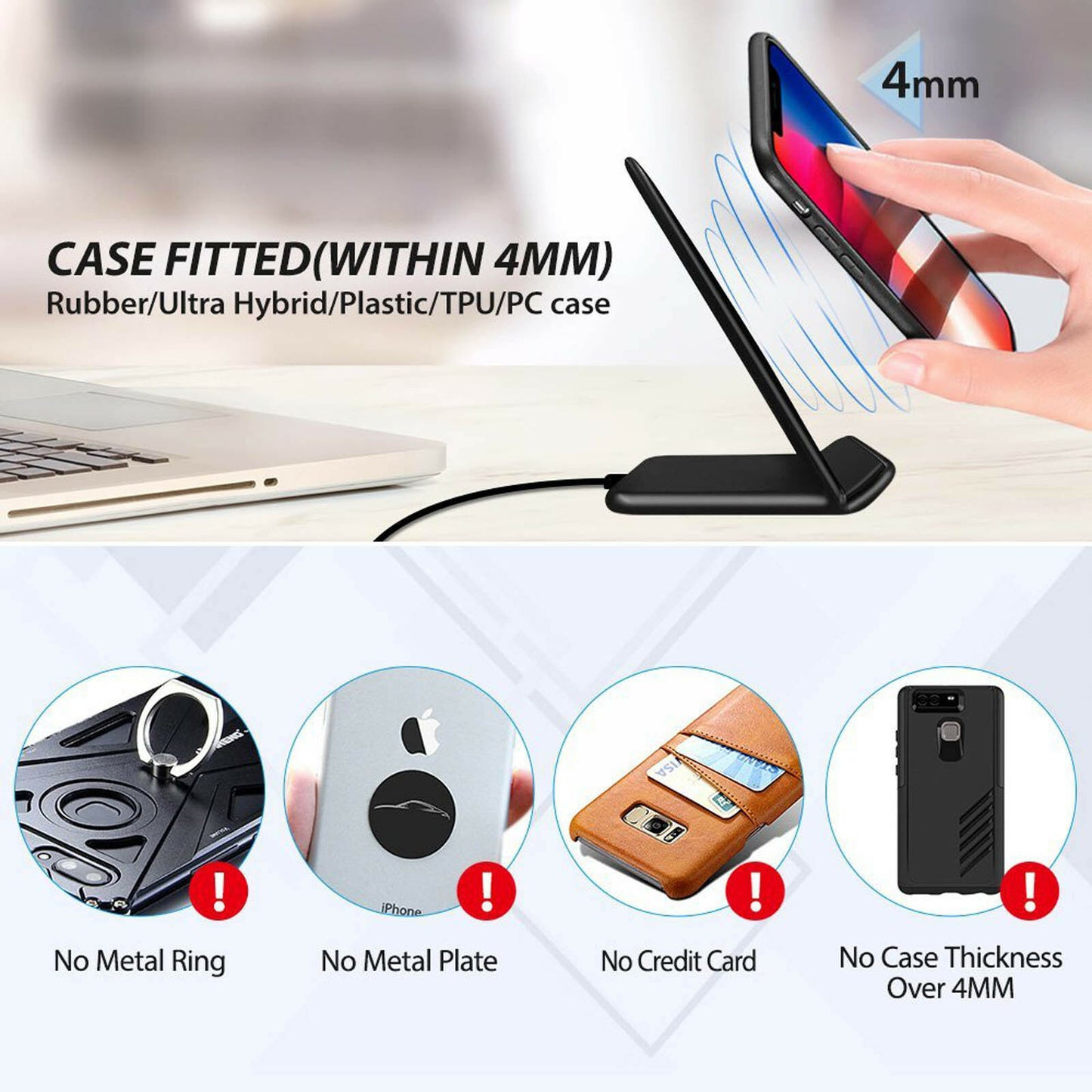 Wireless Charger, Charging Pad 2-Coils Detachable Stand 10W Fast - NWZ40
