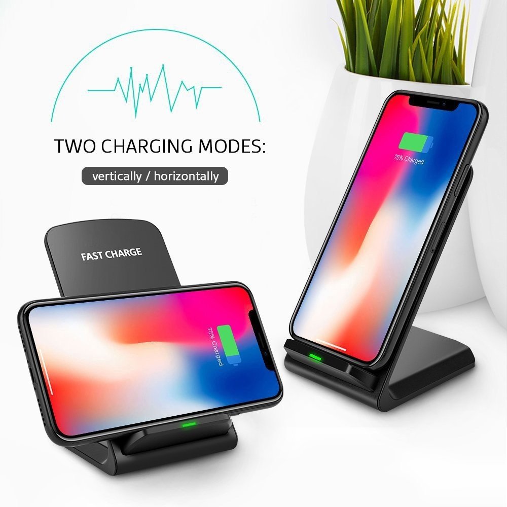 Wireless Charger, Charging Pad 2-Coils Detachable Stand 10W Fast - NWZ40