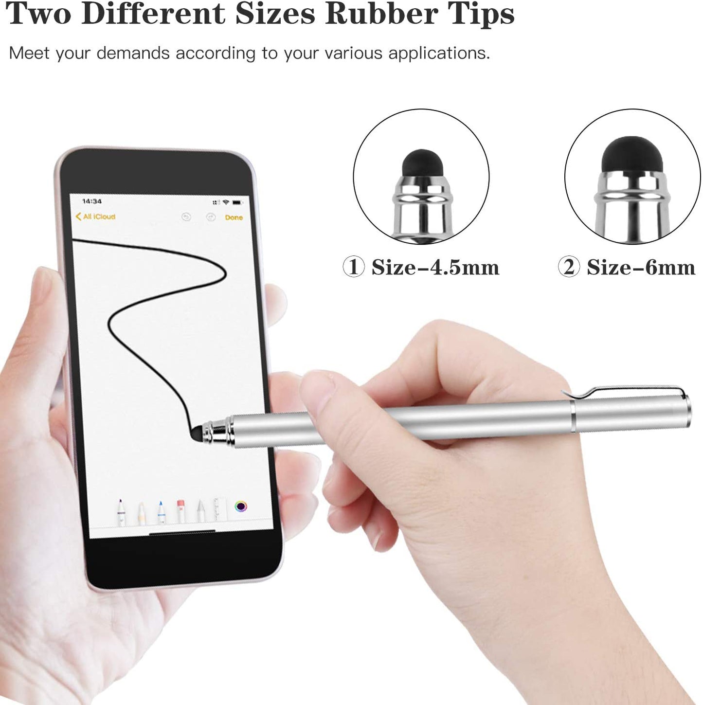 Stylus, Silver Color Lightweight Aluminum Fiber Tip Touch Screen Pen - NWZ51