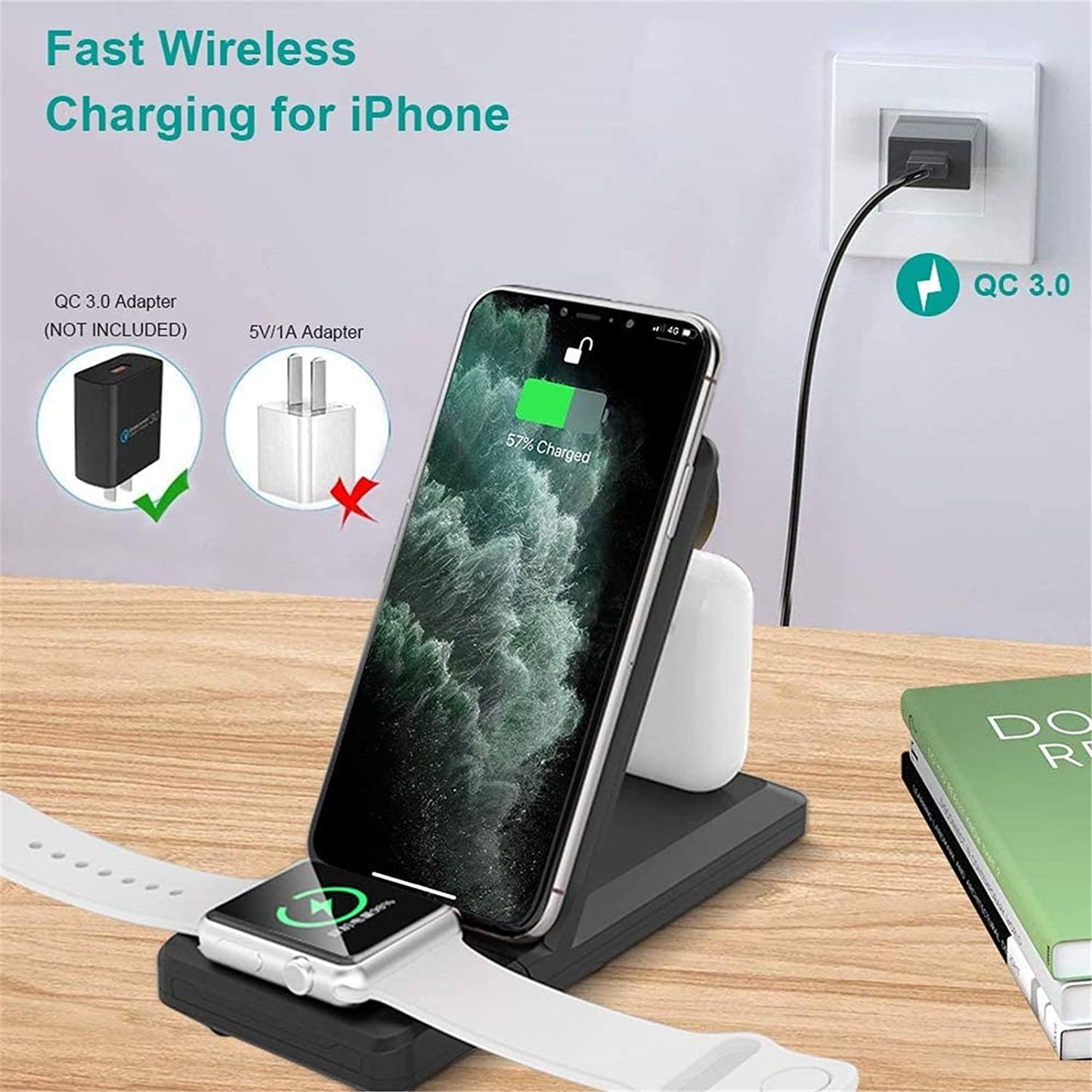 Wireless Charger, Charging Pad 2-Coils Stand Folding 15W Fast - NWZ82