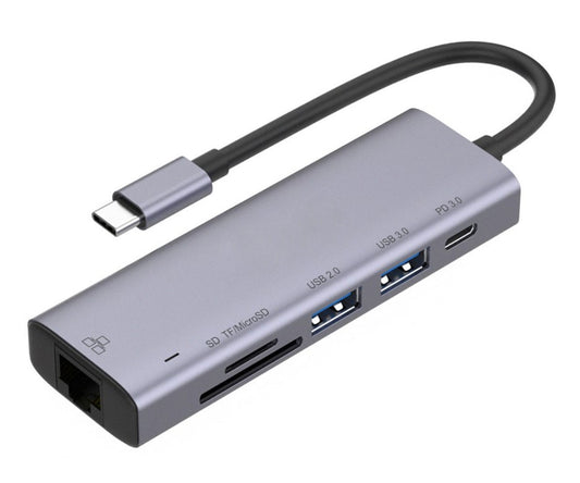 6-in-1 Adapter USB Hub ,   TYPE-C PD Port  Ethernet  USB-C Charger Port  SD/TF Card Reader   RJ45 Network Port   - NWL54 2014-1