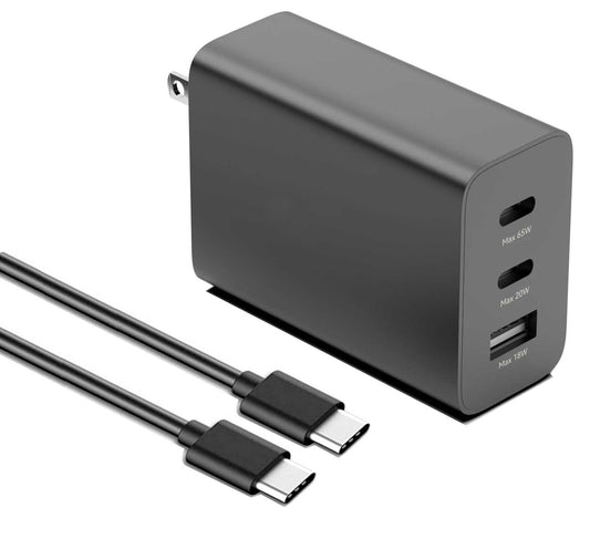 65W Fast Home Wall Charger, 3-Port QC3.0 Adapter Type-C Power Cord 6ft Long Cable PD USB-C - NWL31 2286-1