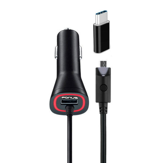 Car Charger with USB-C Adapter,  Coiled Cable  Extra USB Port  DC Socket  Type-C Power Adapter  - NWJ55+USB-C 2133-1