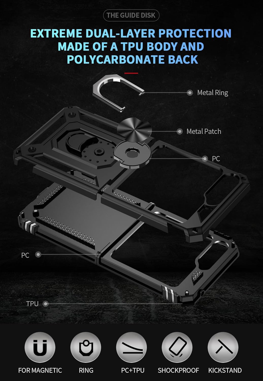  Hybrid Case Cover ,  Armor Shockproof Kickstand  Metal Ring   - NWE74 2104-4