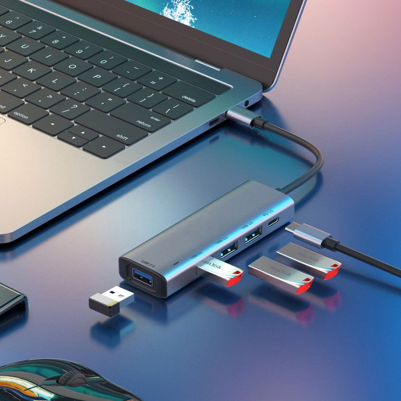  5-in-1 Adapter USB Hub ,   TYPE-C PD Port   USB Splitter   USB-C Charger Port   - NWL53 2013-2