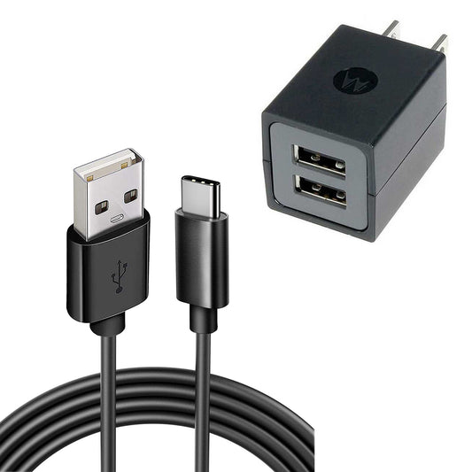 Home Wall Charger , AC Plug Charging Cord USB-C Wire 2 Port Power Adapter 6ft Long USB-C Cable - NWM69 2058-1