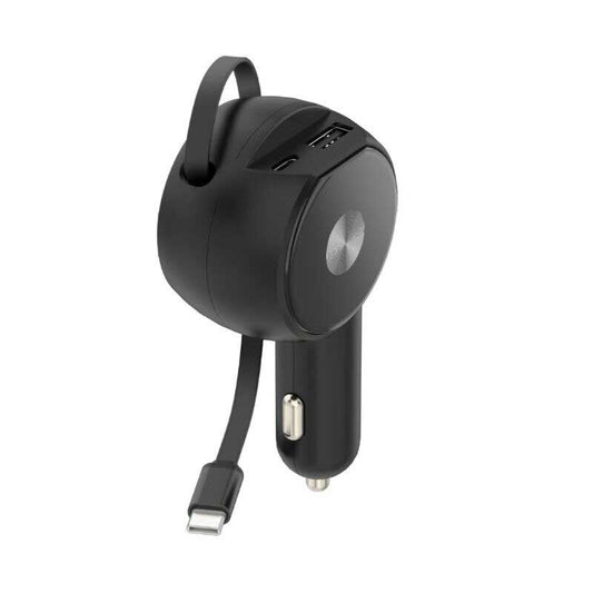 30W Car Charger,  Fast Charge  2-Port USB Type-C 3 Amp Retractable  - NWK38 2241-1