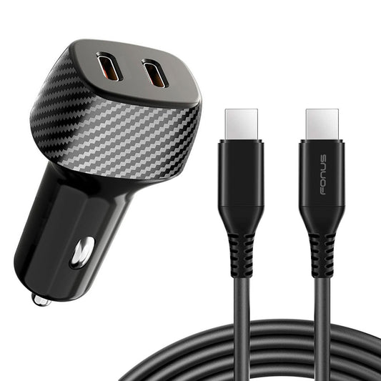 Fast PD Car Charger,  DC Socket Plug-in Power Adapter 6ft Long Type-C Cable 2-Port USB-C 60W  - NWF08+J68 2184-1