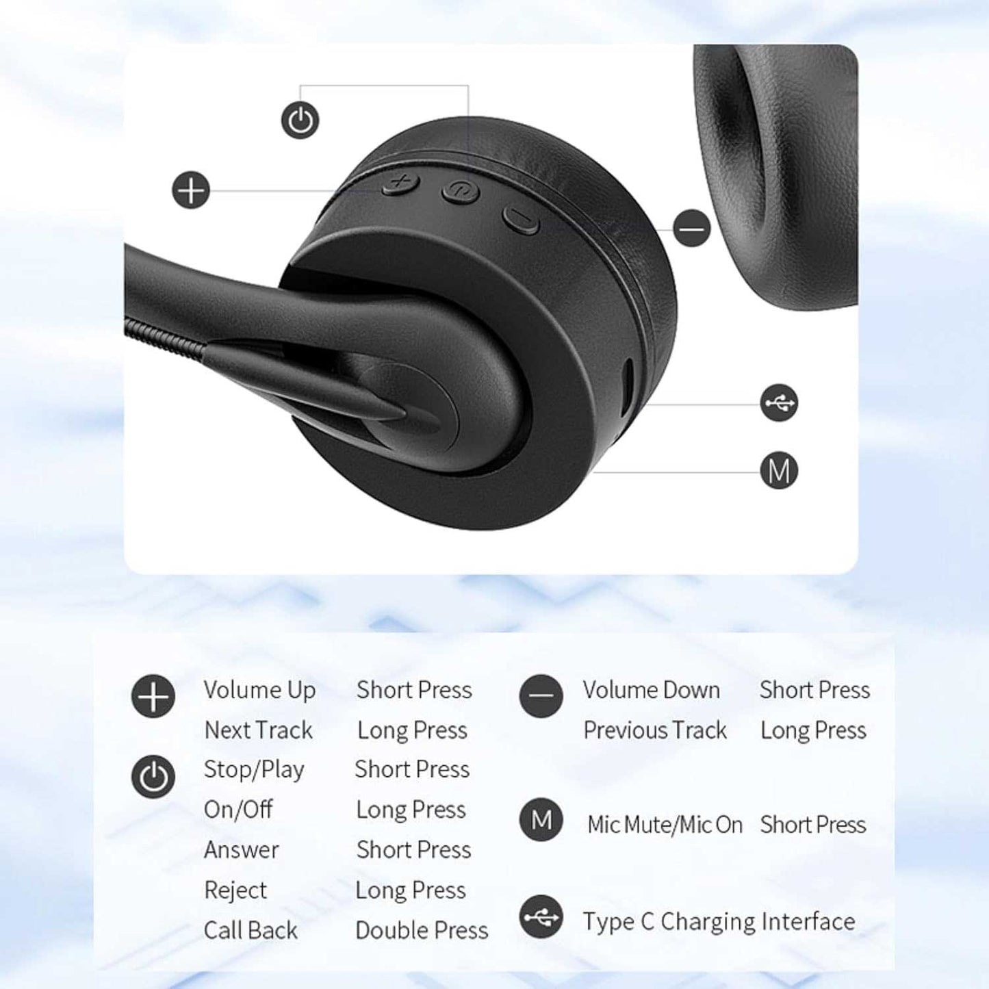 Wireless Headset,  Hands-free Earphone Bluetooth Headphone Mic  - NWY01 2252-6