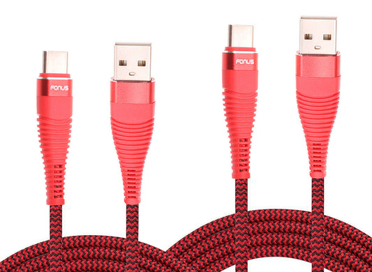 6ft and 10ft Long USB-C Cables , Red Braided Data Sync Power Wire TYPE-C Cord Fast Charge - NWJ21+J53 1995-1