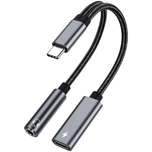 USB-C Earphone Adapter Splitter, Mic Support USB-C Male to 3.5mm and USB-C Female Port Converter Headphone Audio Jack TYPE-C Charging Port - NWP22 2282-1