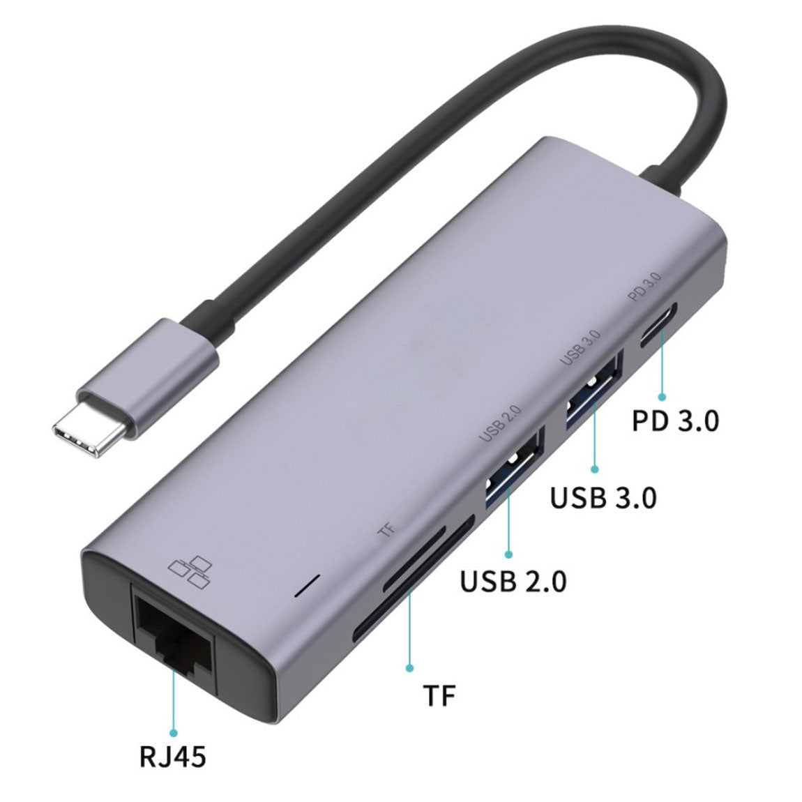  6-in-1 Adapter USB Hub ,   TYPE-C PD Port  Ethernet  USB-C Charger Port  SD/TF Card Reader   RJ45 Network Port   - NWL54 2014-5