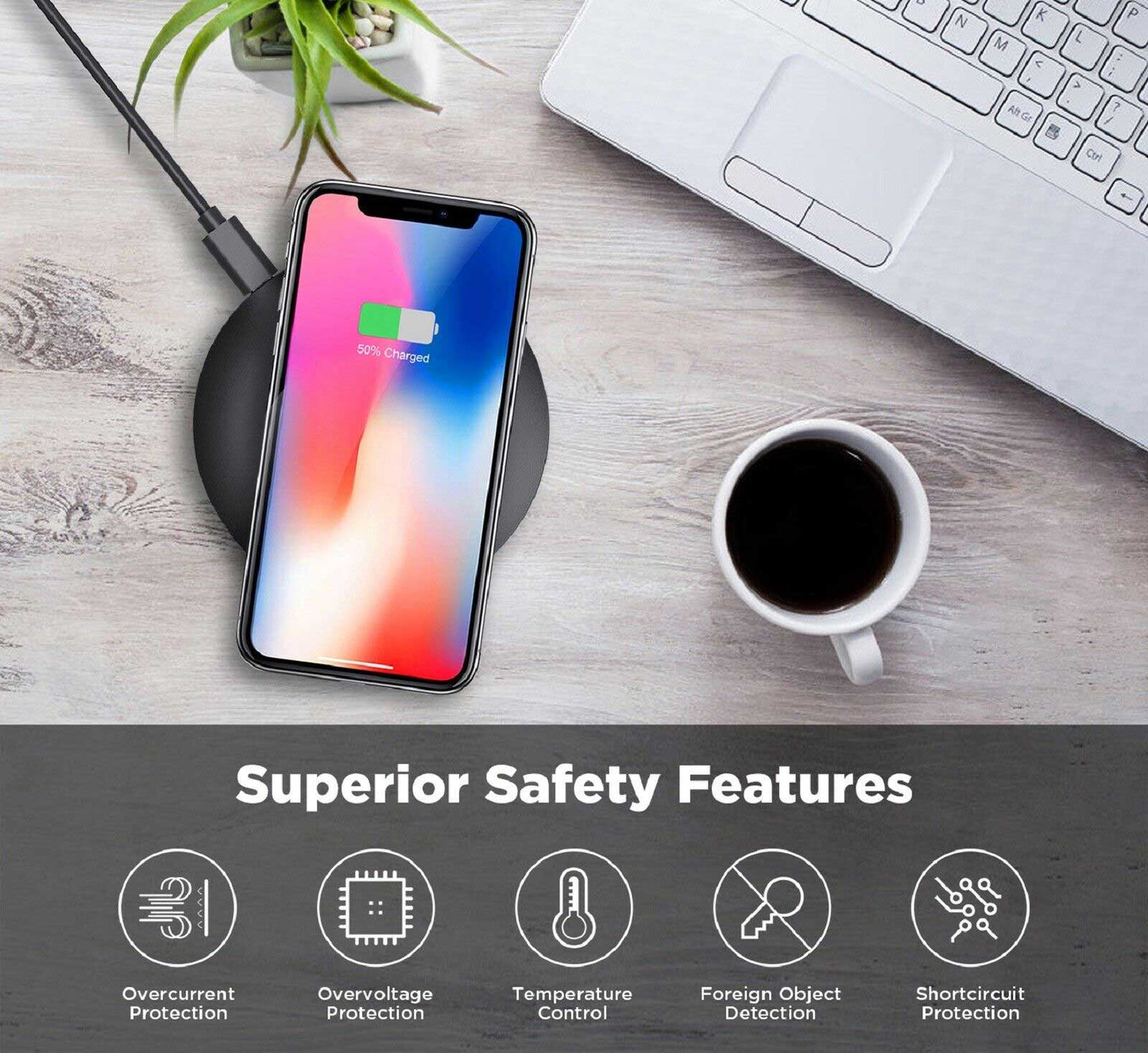 15W Fast Wireless Charger,  Quick Charge  Slim Charging Pad  Power Adapter With USB Wall Charger  - NWWH4 2284-3