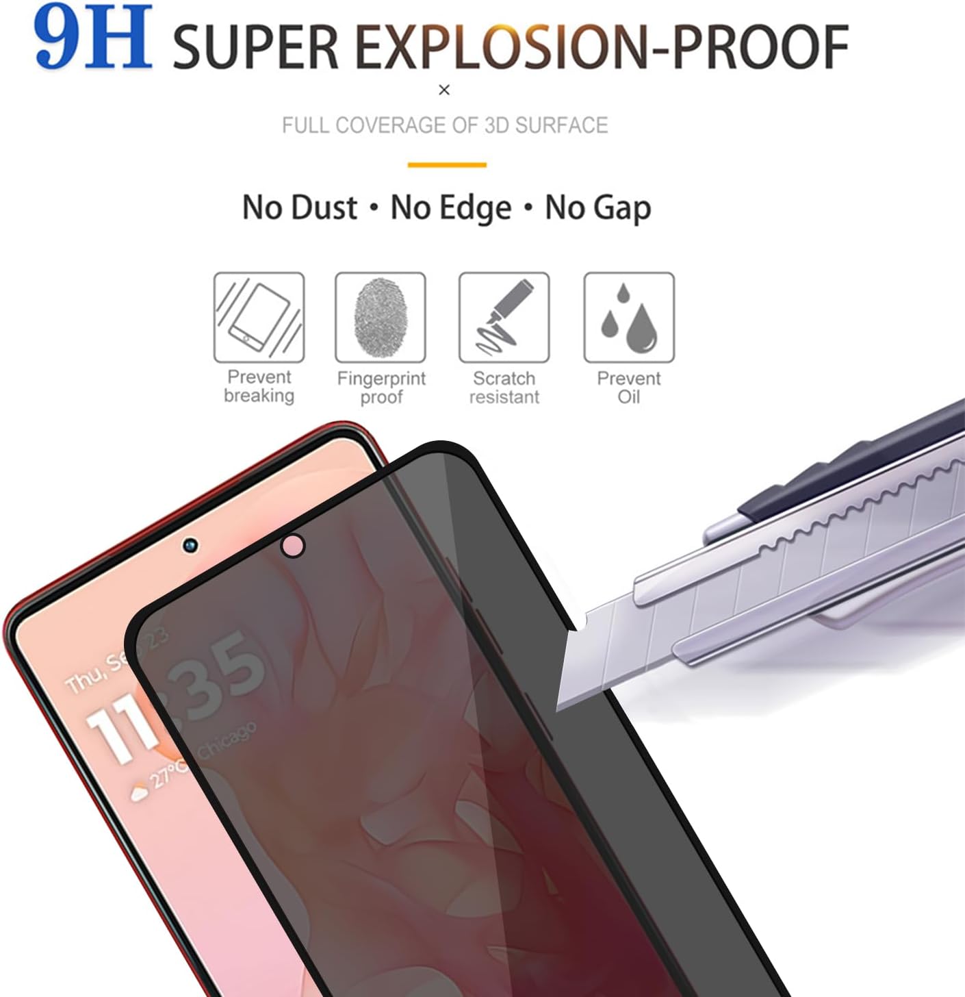 2 Pack Privacy Screen Protector,  3D Edge Anti-Peep 9H Hardness Anti-Spy Tempered Glass  - NW2V78 2117-4