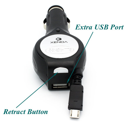 Car Charger, Power DC Socket Micro-USB USB Port Retractable - NWU76