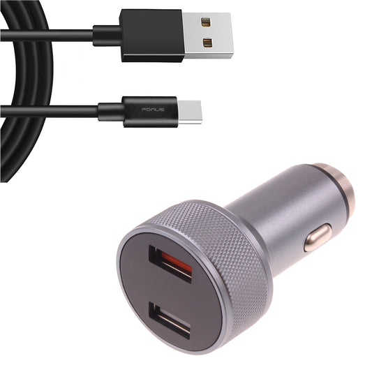 Car Charger, Power DC Socket 6ft USB-C Cable 2-Port 24W Fast - NWE15