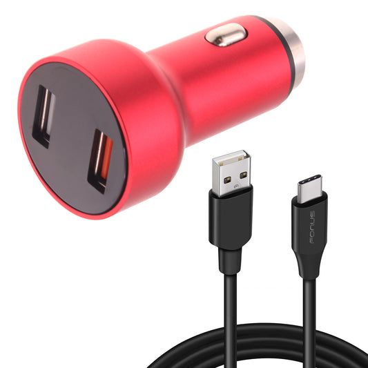 Car Charger, Power DC Socket 6ft USB-C Cable 2-Port 24W Fast - NWE14
