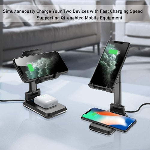 Dual 10W Wireless Charger, Charging Pad 2-Coils Stand Foldable Fast - NWJ96