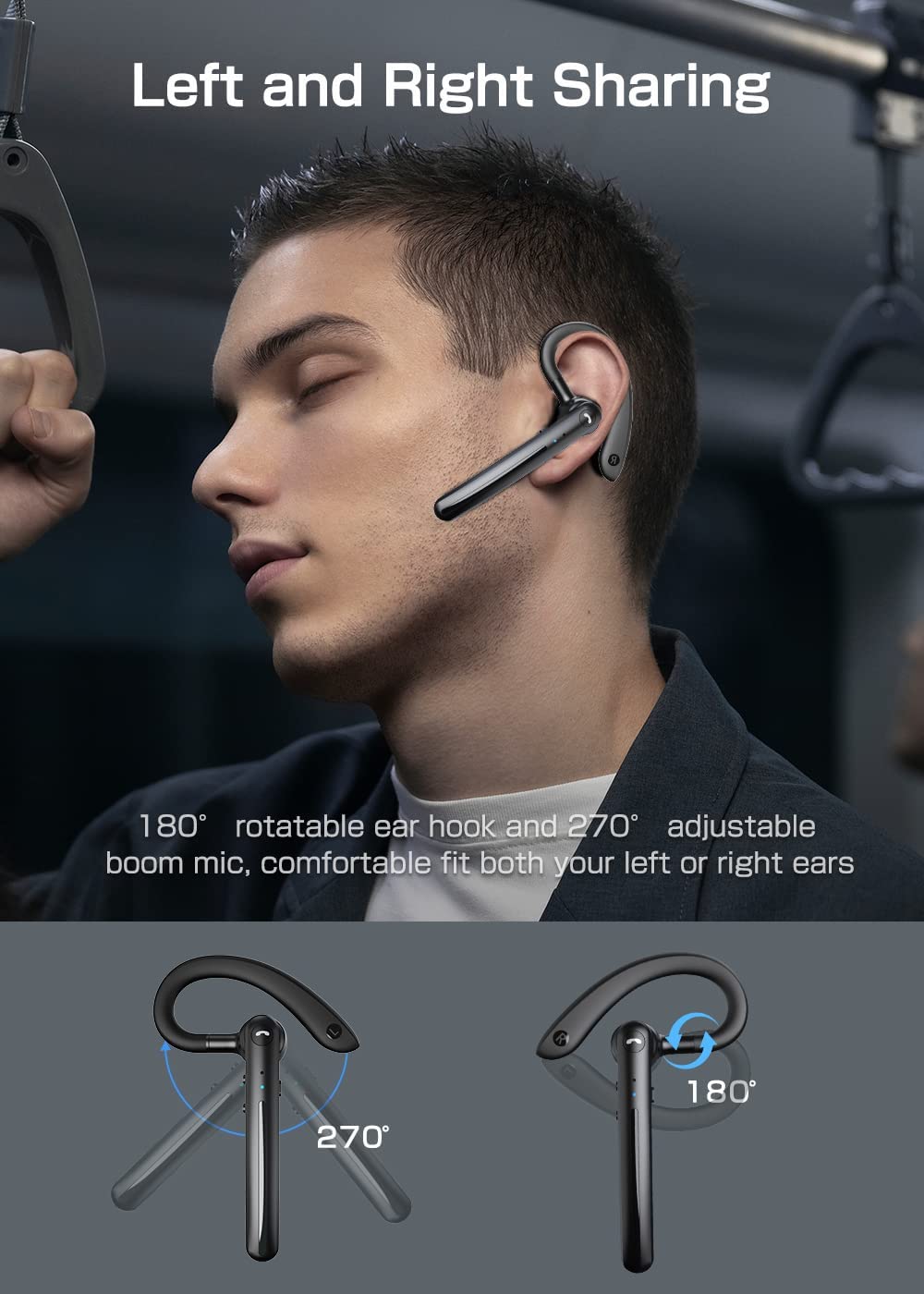 Wireless Earphone , Headset Single Handsfree Headphone Boom Mic Ear-hook - NWZ72