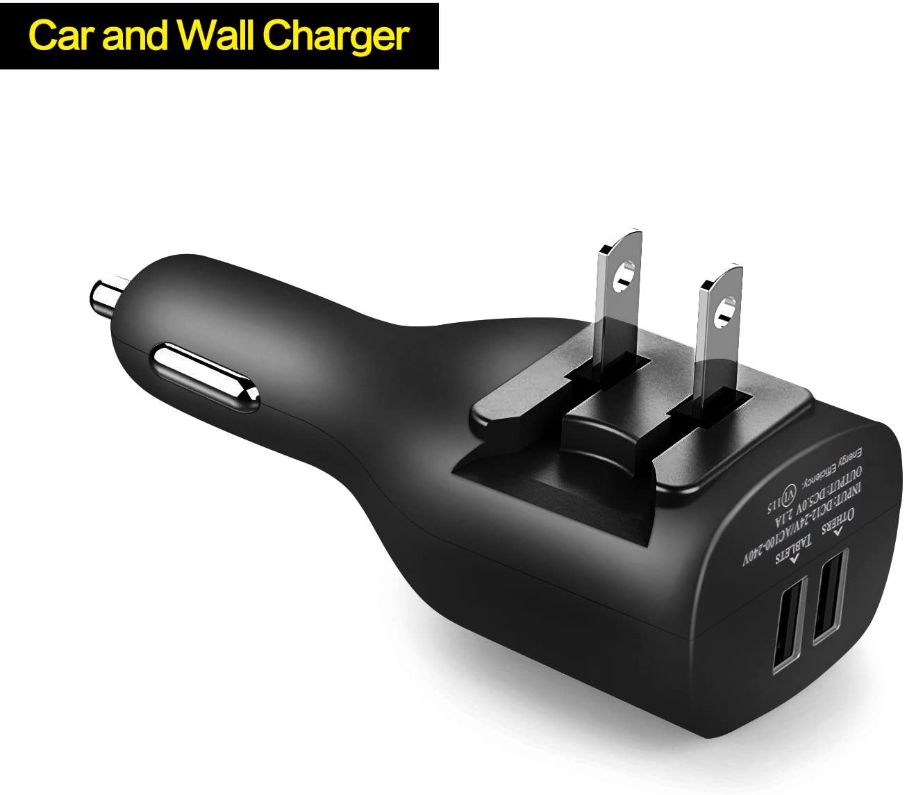 2-in-1 Car Home Charger, Folding Prongs Charging Wire Travel Adapter Power Cord 6ft Long USB Cable - NWY11