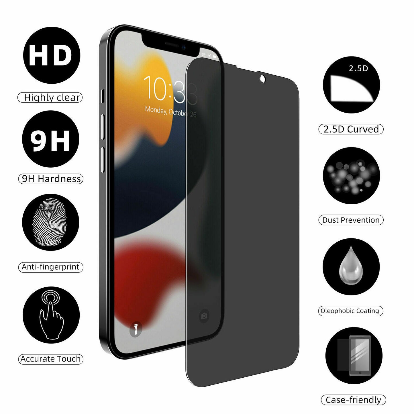 Privacy Screen Protector, 3D Edge Anti-Peep Anti-Spy Curved Tempered Glass - NWZ27