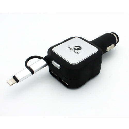 Car Charger, DC Socket 2-in-1 2-Port USB 4.8Amp Retractable - NWC82