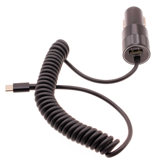 36W Fast Car Charger, DC Socket Extra USB Port Coiled Type-C Cable Power Adapter USB-C - NWJ27