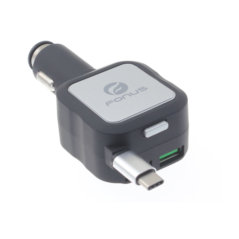 Car Charger, Fast Charge 2-Port USB Type-C 4.8Amp Retractable - NWM43