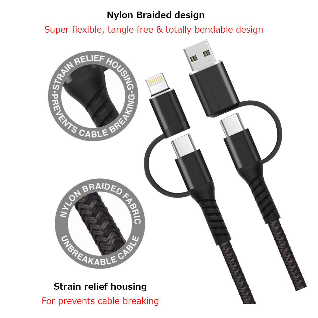 4-in-1 USB-C Cable, USB Wire Power Cord Fast Charger - NWZ48