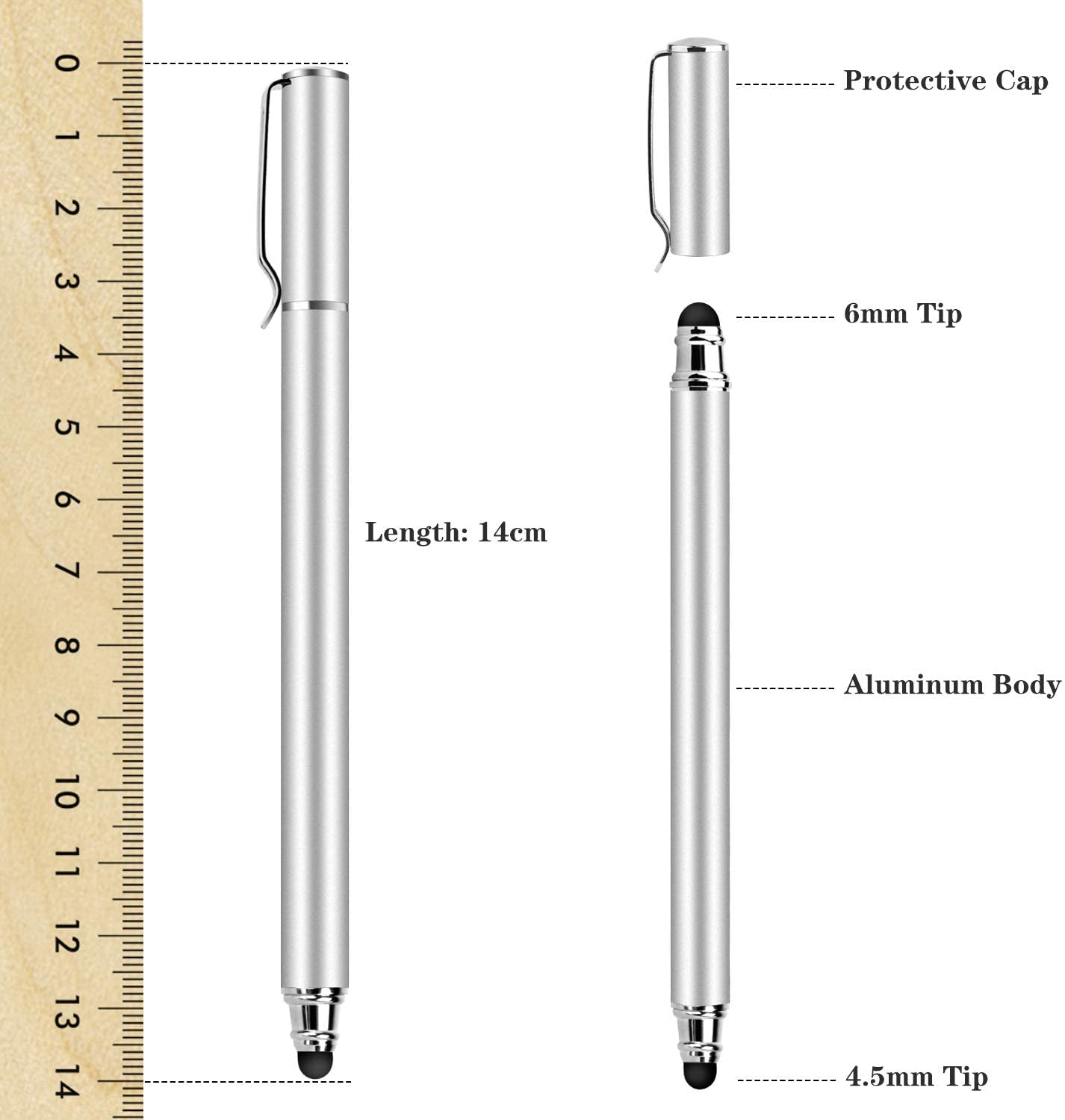 Stylus, Silver Color Lightweight Aluminum Fiber Tip Touch Screen Pen - NWZ51