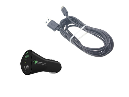 Car Charger, Quick Charge Type-C 6ft Cable 2-Port USB 30W Fast - NWA56