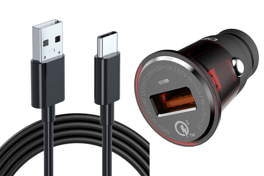 18W Fast Car Charger,  Quick Charge Power Adapter TYPE-C Cord Long Power Wire 6ft USB-C Cable 1747-1