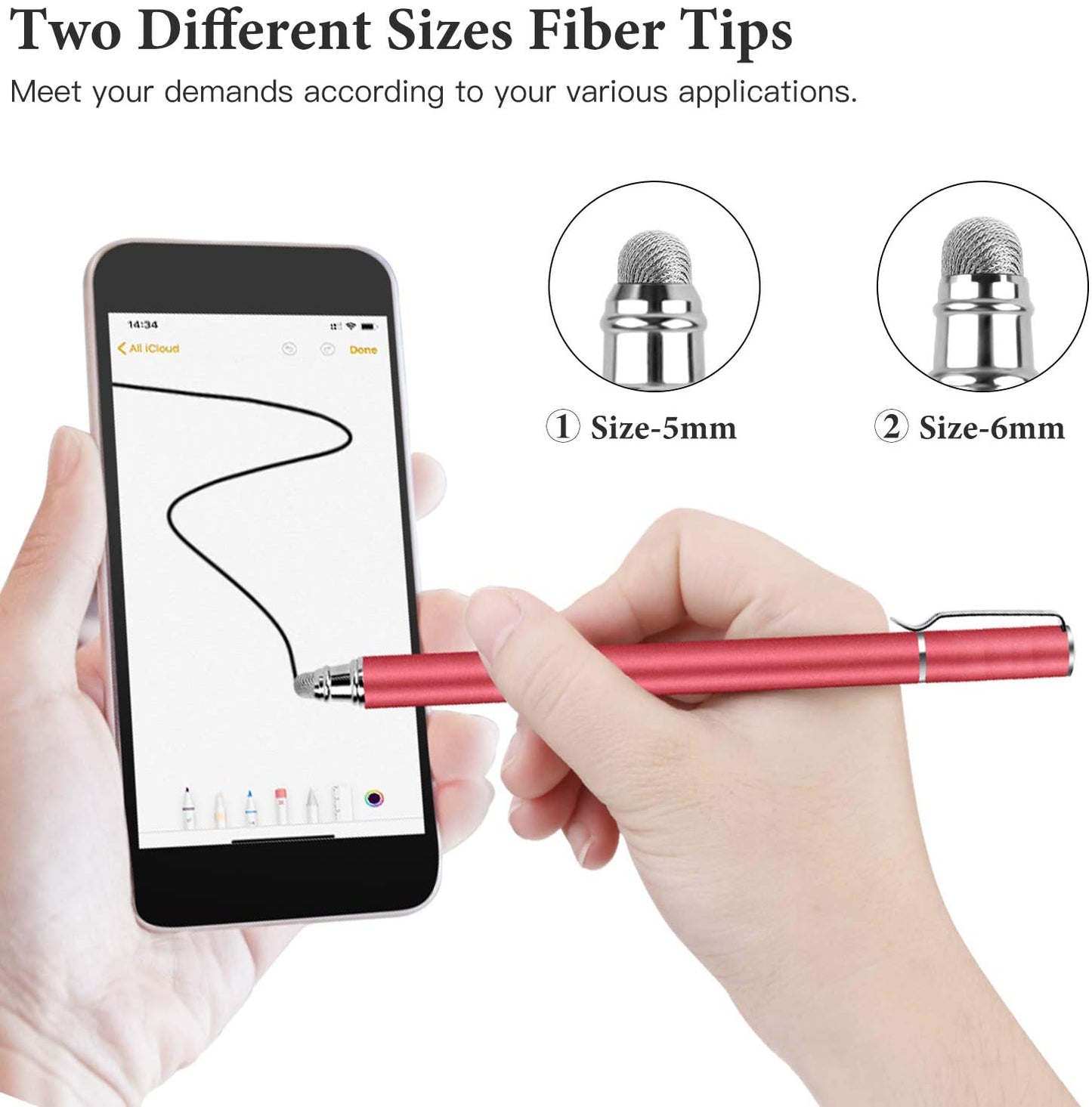 Red Stylus, Lightweight Aluminum Fiber Tip Touch Screen Pen - NWZ57