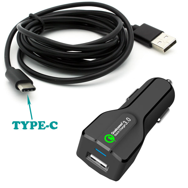Car Charger, Turbo Charge Type-C 6ft Cable 2-Port USB 24W Fast - NWB71
