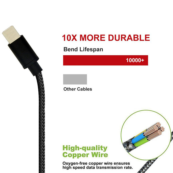 USB Cable, Wire Power Charger Cord Type-C 10ft - NWR22