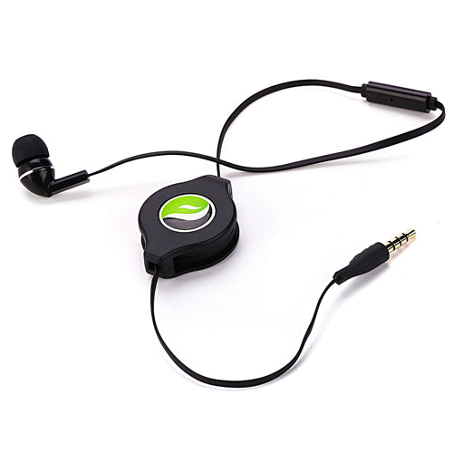 Retractable Mono Earphone, Earbud Handsfree Headset 3.5mm w Mic Headphone - NWF75