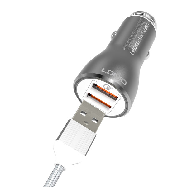 Car Charger , Quick Charge Type-C Coiled Cable 2-Port USB 36W Fast - NWK21