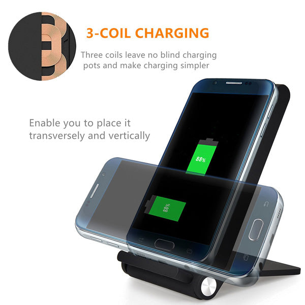 Wireless Charger, Charging Pad 3-Coils Stand Folding 10W Fast - NWK79