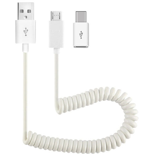 2-in-1 Car Home Charger, Folding Prongs Power Wire Charger Cord Micro-USB to USB-C Adapter Coiled USB Cable - NWK12