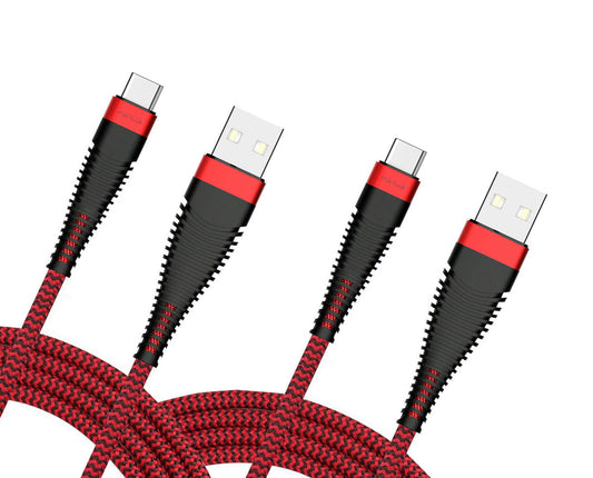 6ft and 10ft Long USB-C Cables, Red Braided Data Sync Power Wire TYPE-C Cord Fast Charge - NWY76