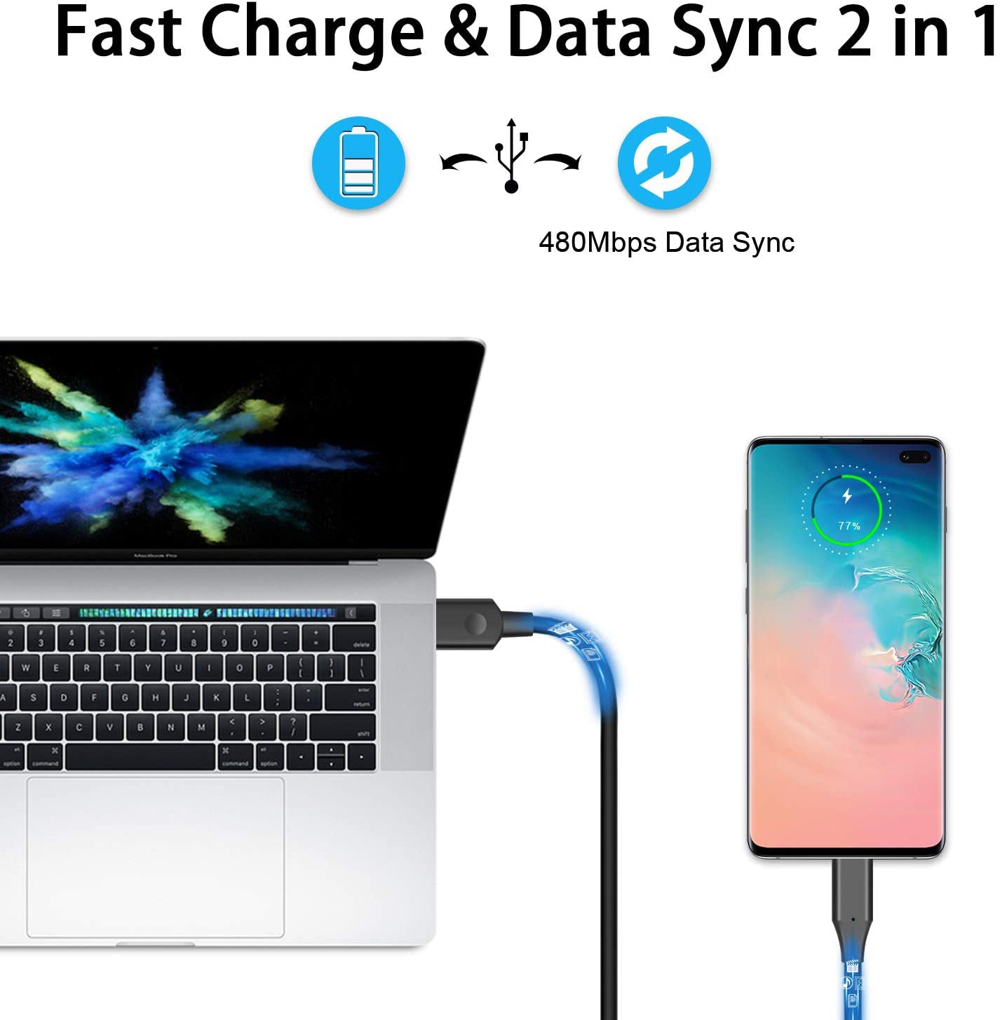 3ft, 6ft and 10ft Long USB-C Cable, High Speed Sync Power Wire TYPE-C Cord Fast Charge - NWY80