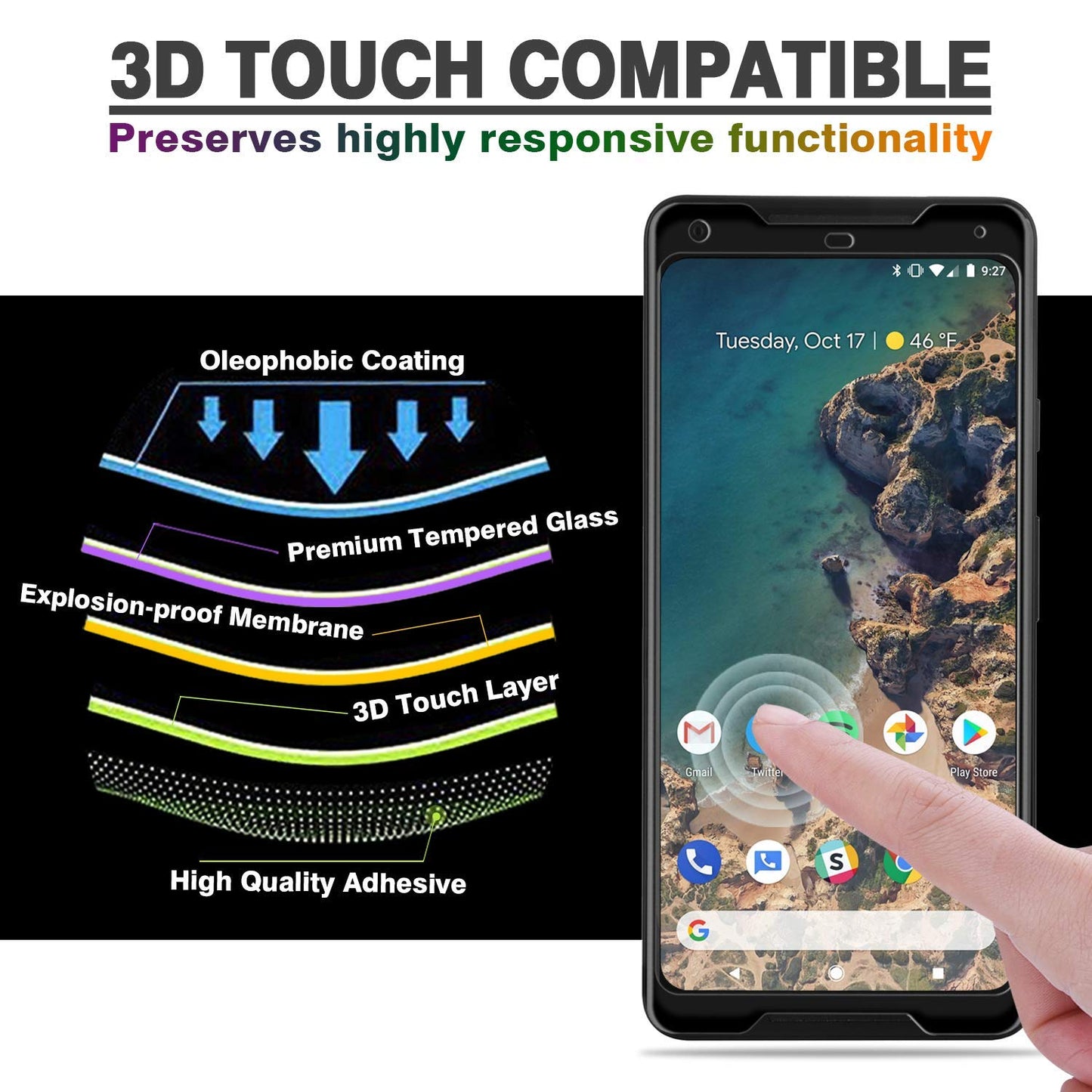 Screen Protector, Bubble Free Full Cover Curved Edge 5D Touch Tempered Glass - NWR54