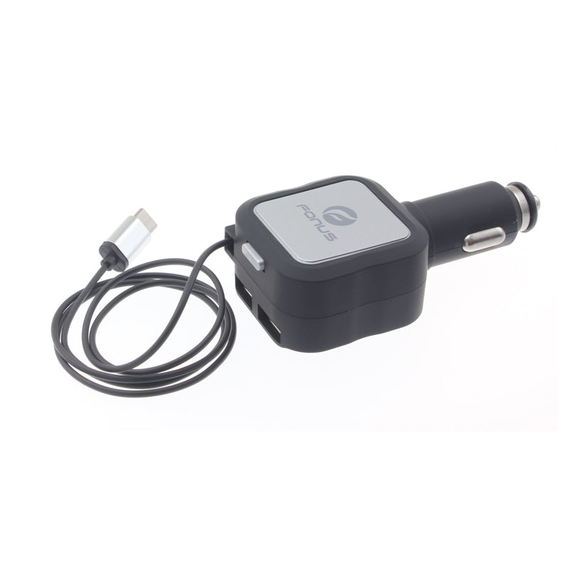 Car Charger, Fast Charge 2-Port USB Type-C 4.8Amp Retractable - NWM43